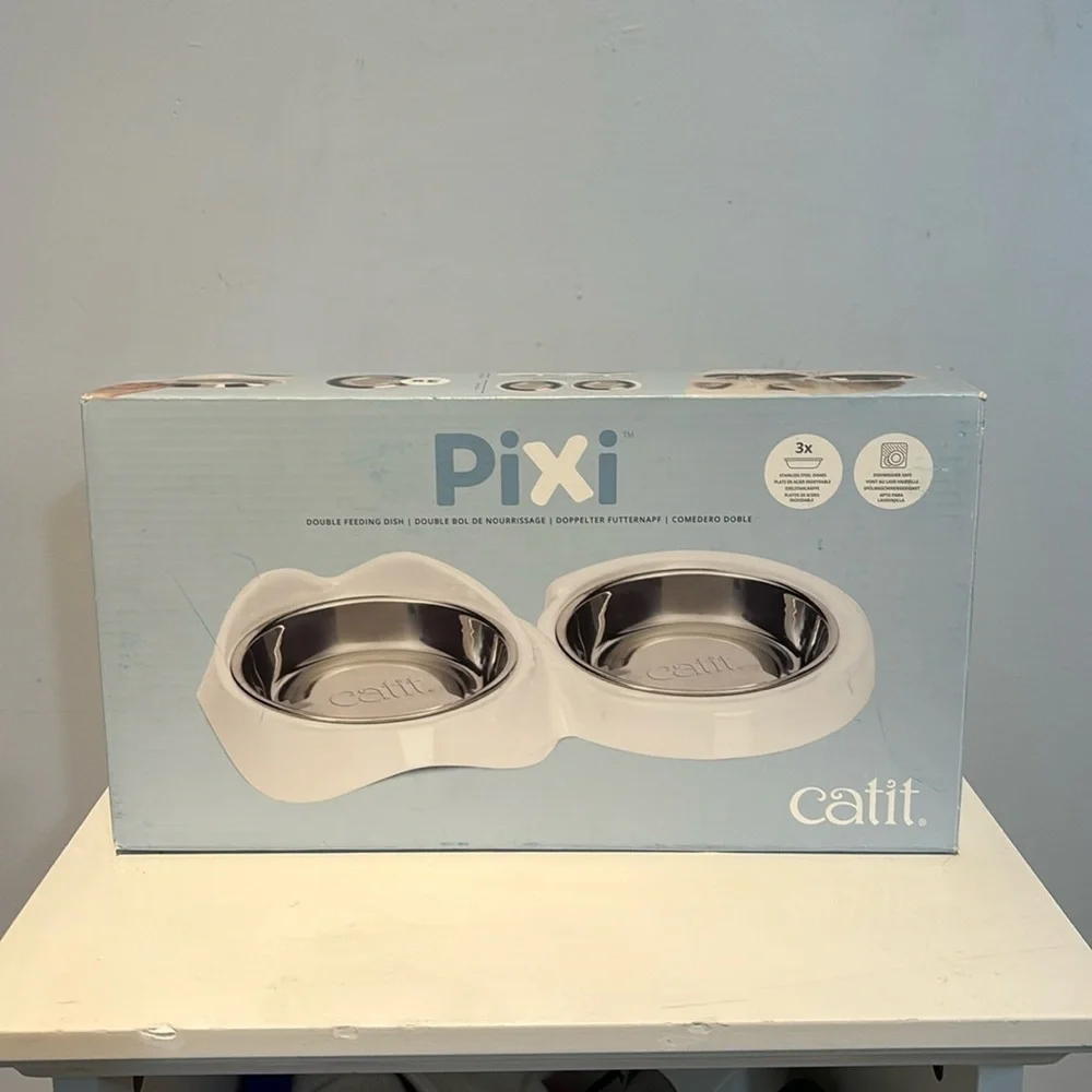 Catit PIXI Double Dish White cat bowls new in box